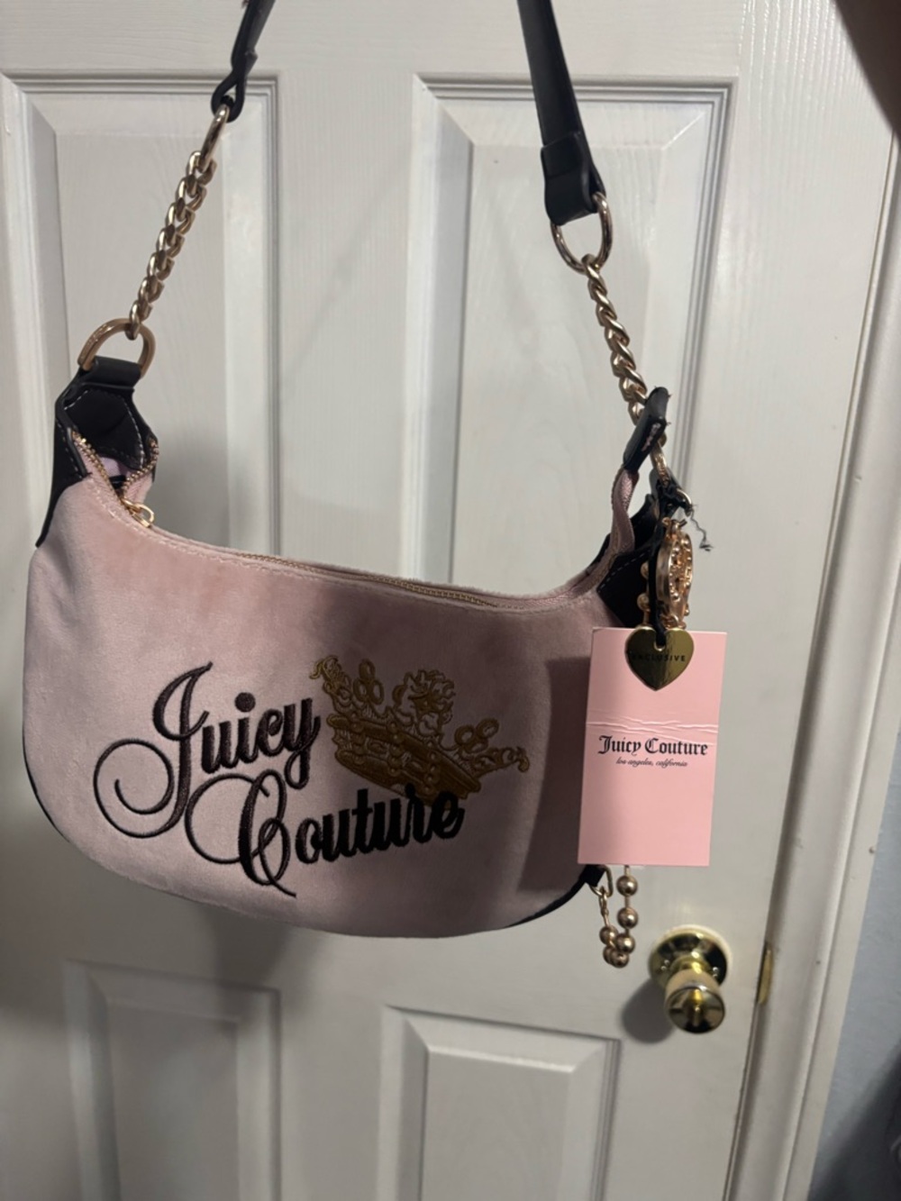 Juicy Couture Blush Suede Shoulder Bag with Gold Accents